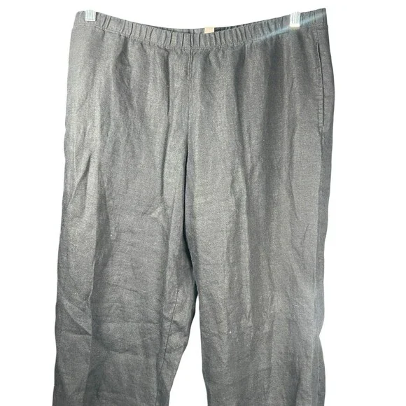 J. Jill M Black Linen Pants Lagenlook Minimalist Pull On Wide Straight Leg Beach - Picture 2 of 9